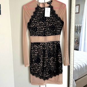 Lace, mesh Black and Tan dress. NWT
